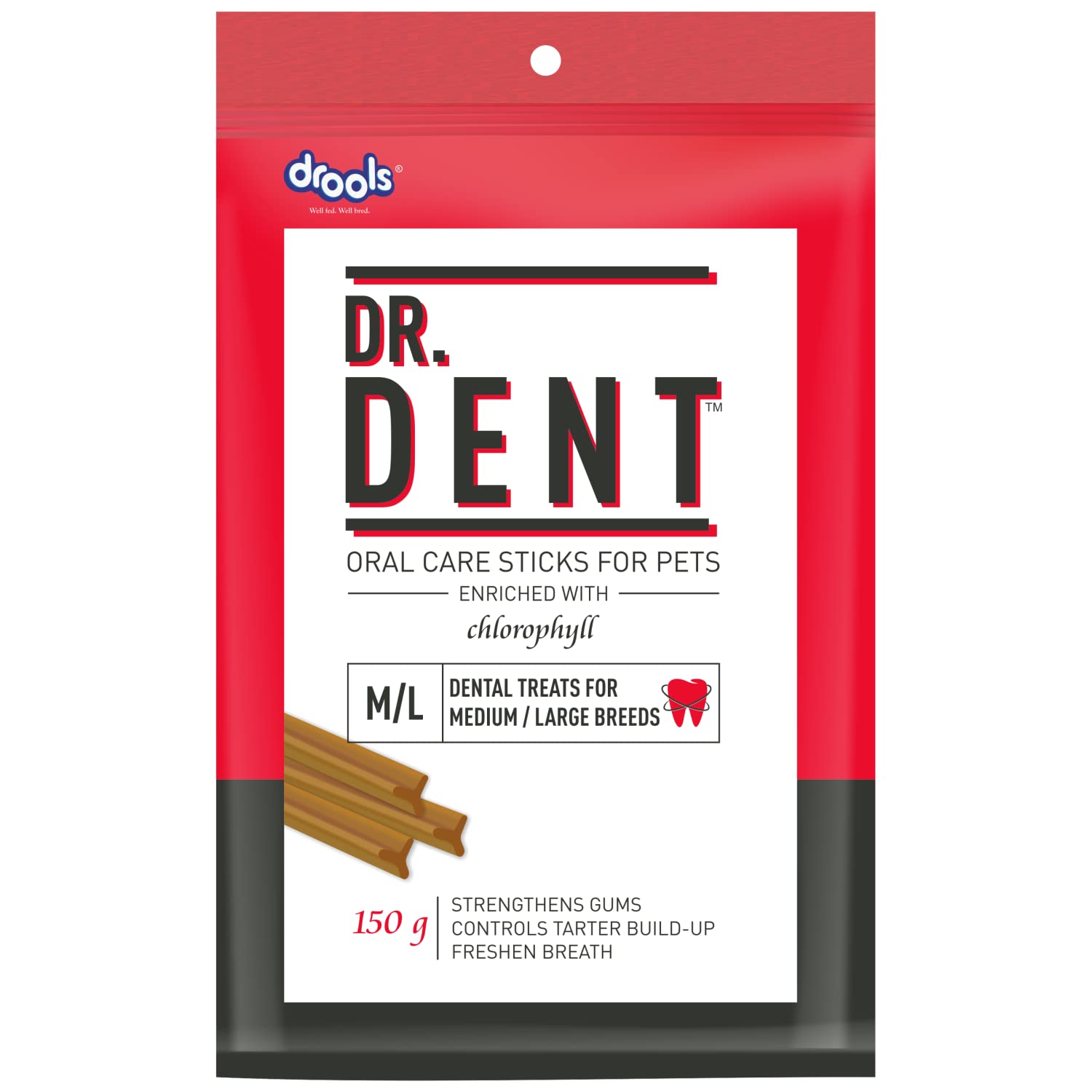 Drools Dr. Dent Oral Care Sticks (For Medium Breed Dog/ Large Breed Dog), 150G