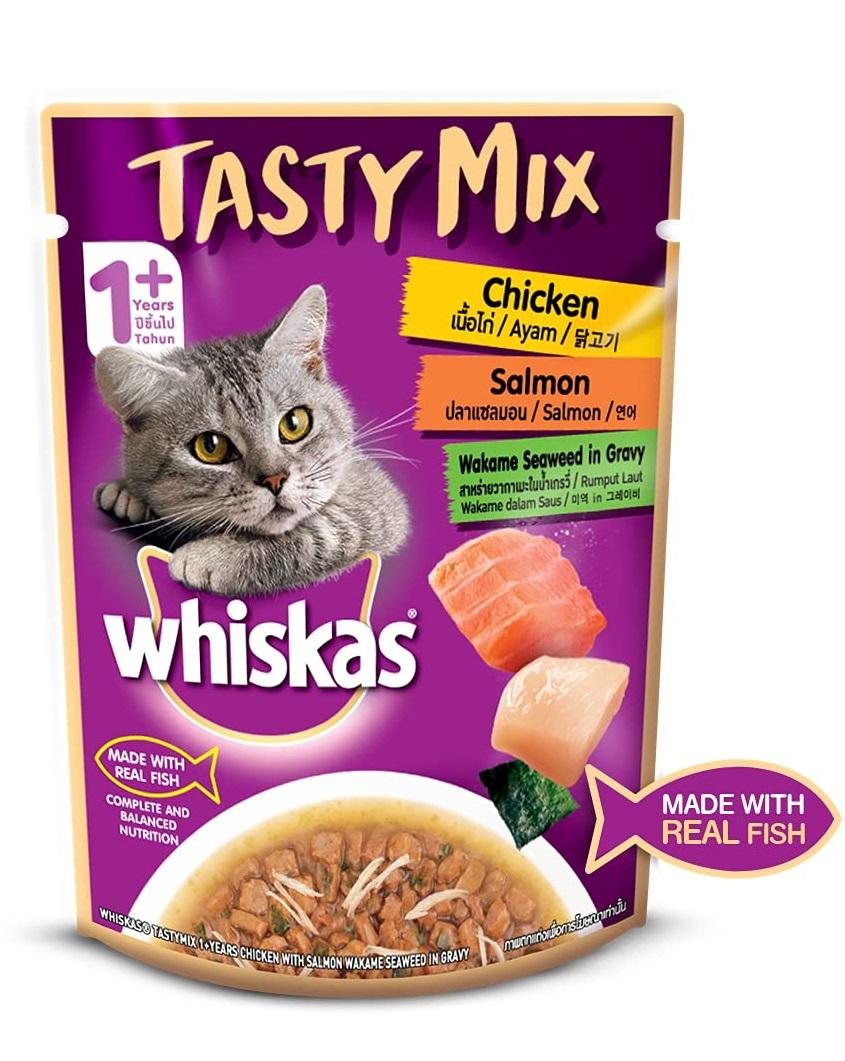 Whiskas Tasty Mix Chicken with Salmon Wakame Seaweed in Gravy
