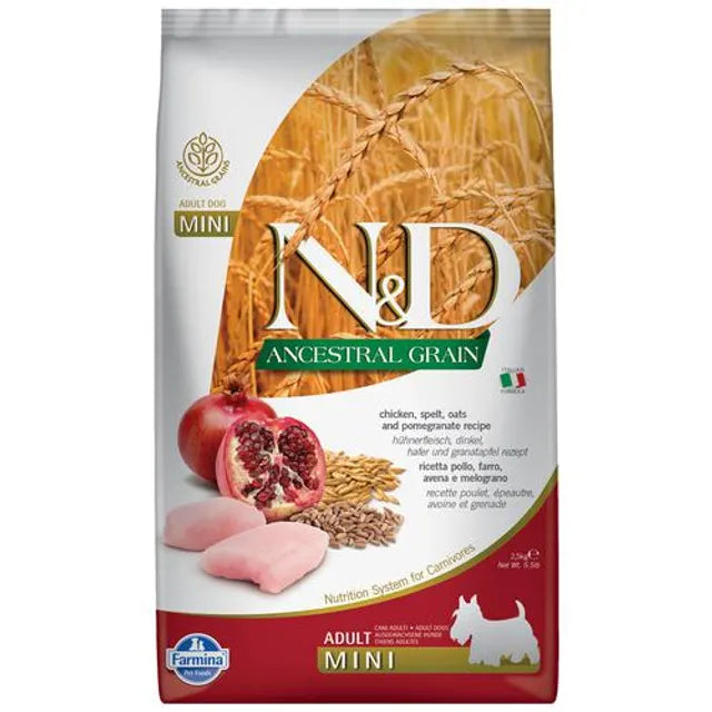 FARMINA N&D Ancestral Grain Dog Dry Food - Chicken & Pomegranate, Adult, Mini Breed