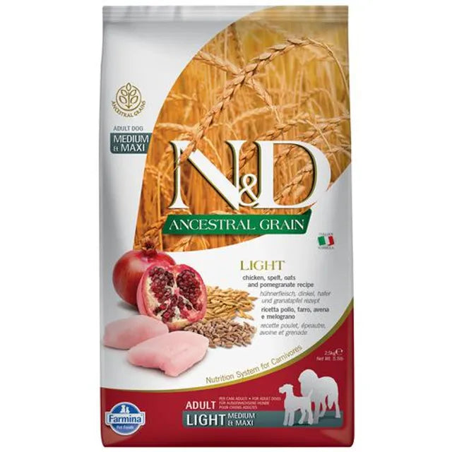 FARMINA N&D Ancestral Grain For Dog Light Adult - Chicken & Pomegranate, Medium & Maxi Breed