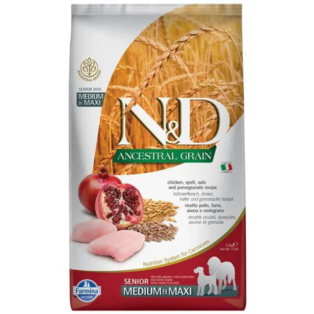 FARMINAN&D Ancestral Grain Dog Dry Food - Chicken & Pomegranate For Senior Adult, Medium & Maxi Breed