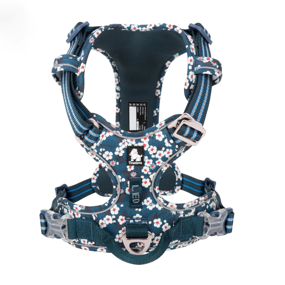 No-Pull Floral Harness for Dogs (Saxony Blue) - Truelove