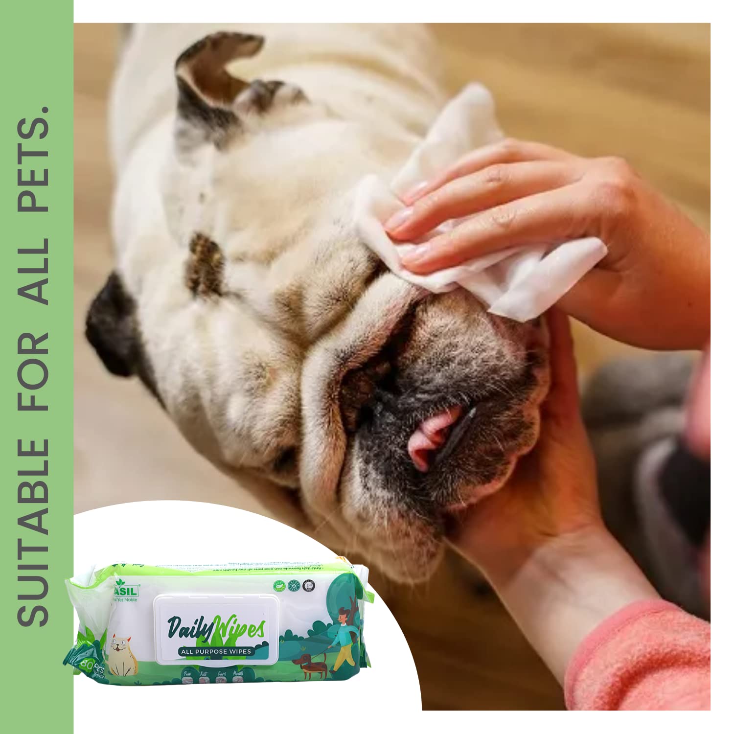 Pet Wipes for Puppies, Dogs and Cats - Basil (80 Wipes)